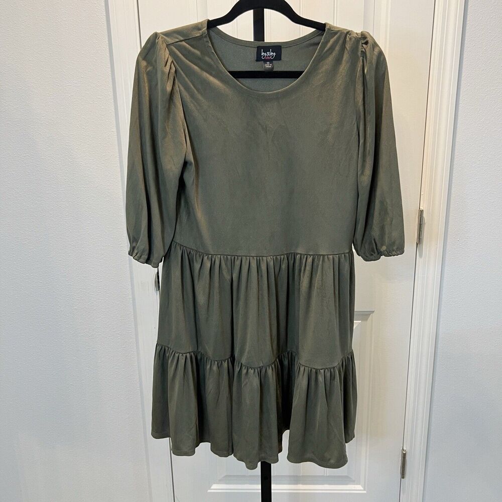 By & By Girl Kid's Dress Belted Hunter Green Size 16 3/4 Sleeves